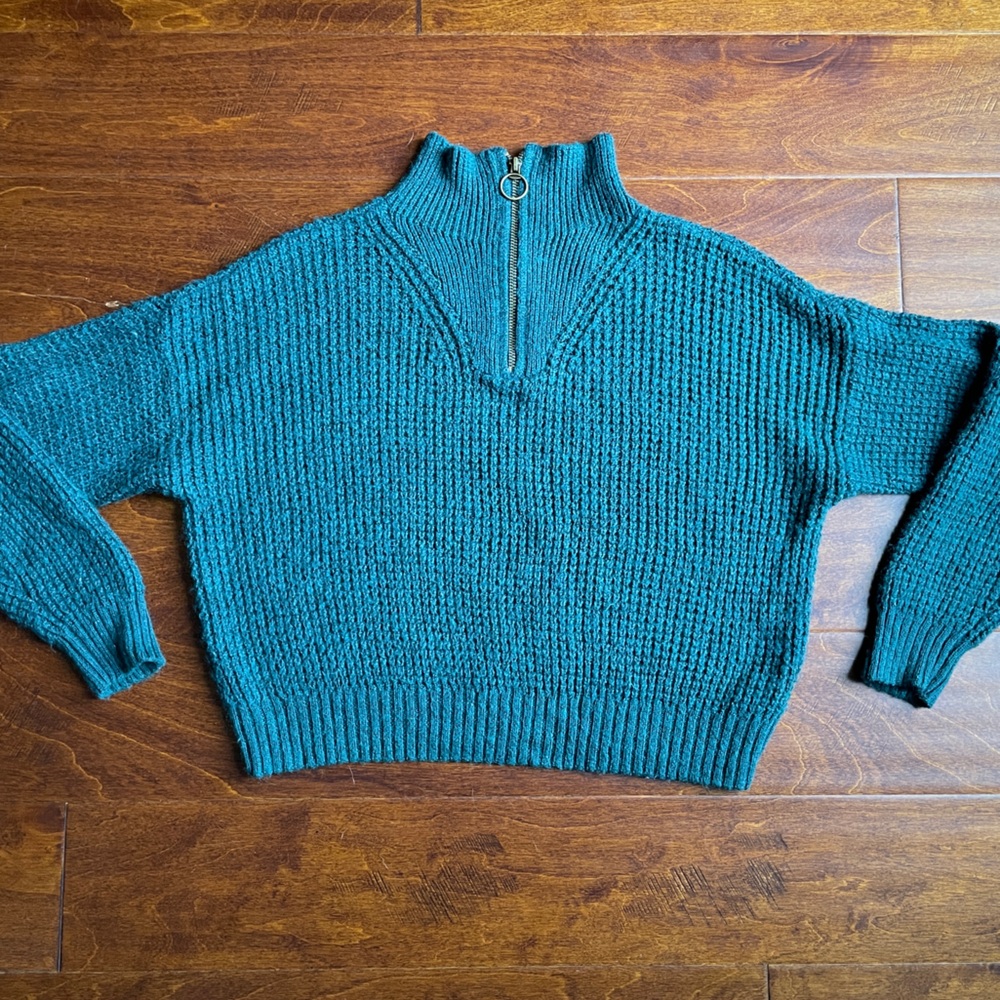 American Eagle Crop Quarter Zip Knit Cardigan- Size XS